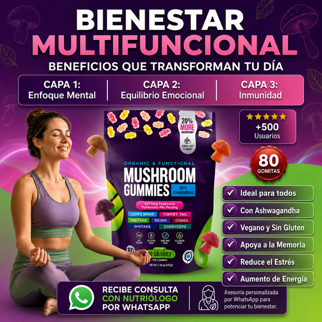 Suplemento Mushroom Ashwagandha 80 Gomas