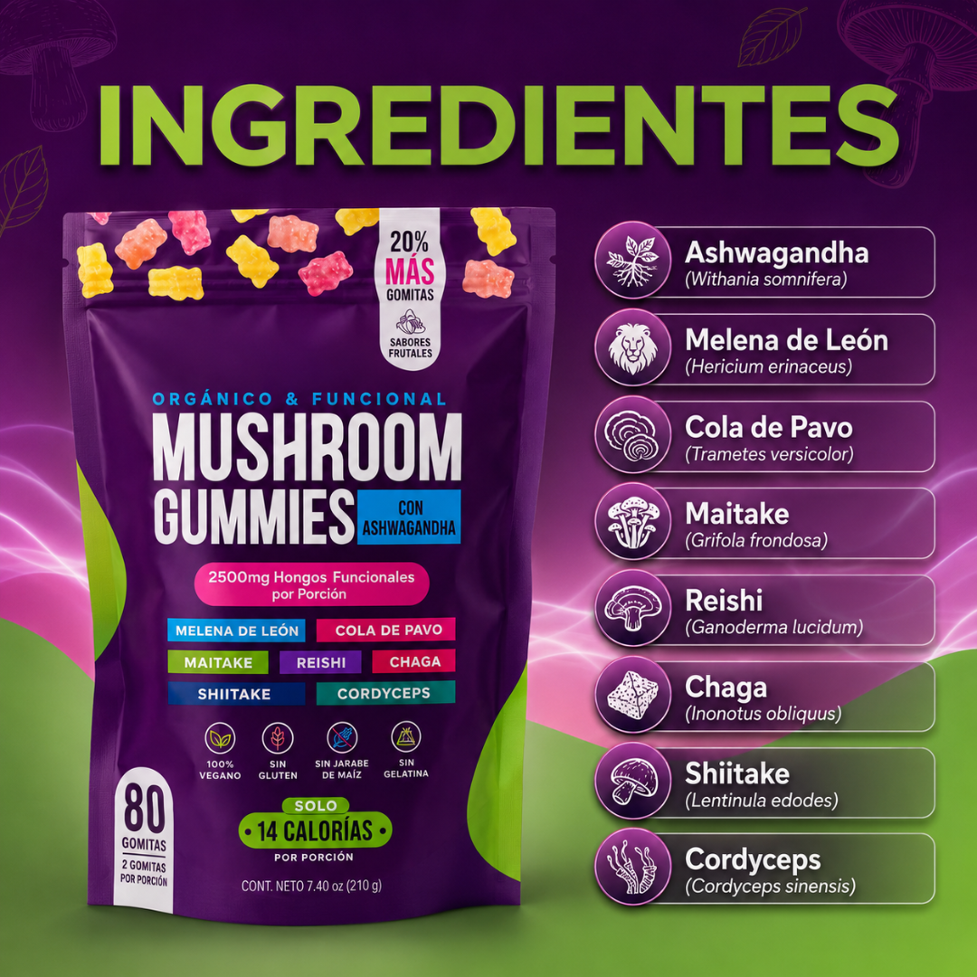 Suplemento Mushroom Ashwagandha 80 Gomas