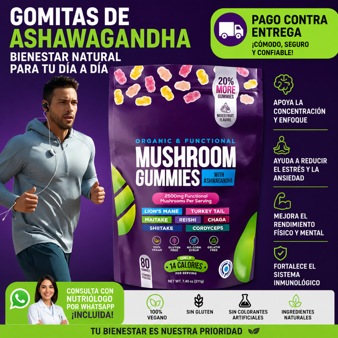 Suplemento Mushroom Ashwagandha 80 Gomas